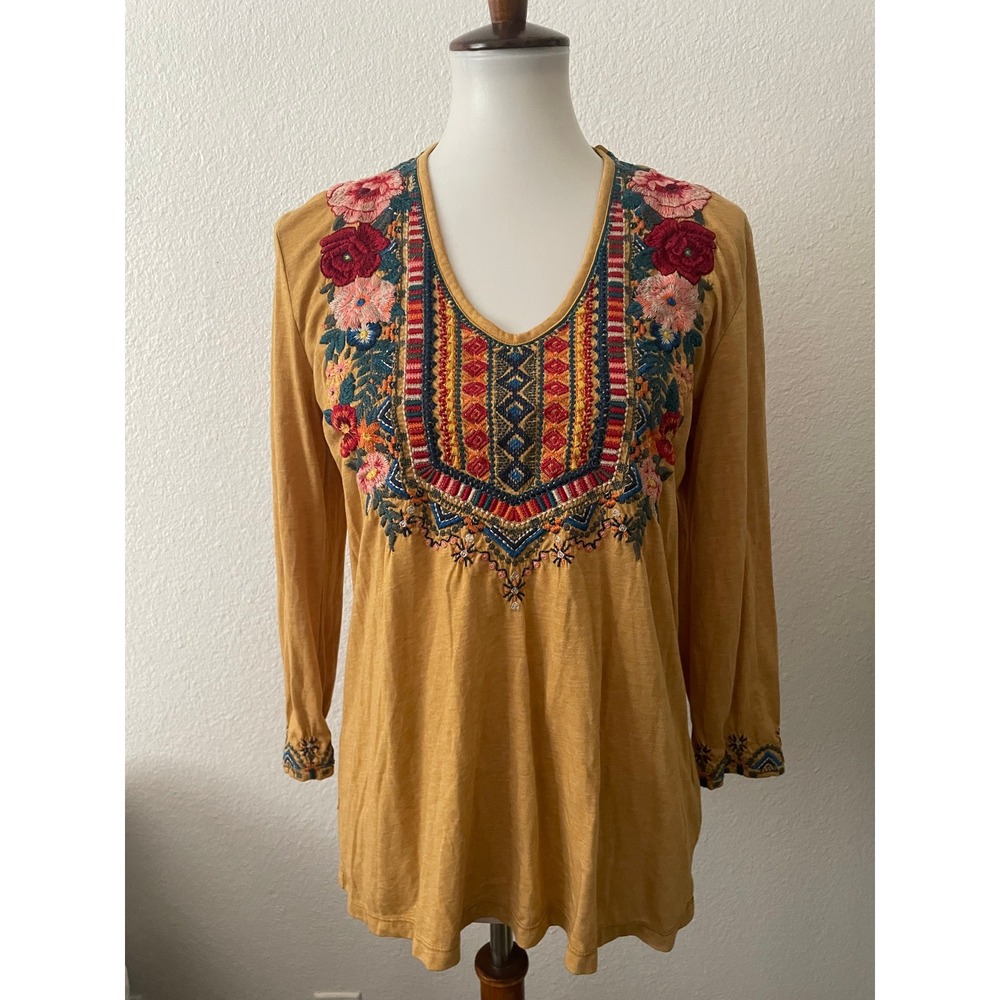Johnny Was Eleni Embroidered Drape Top Women M Boho